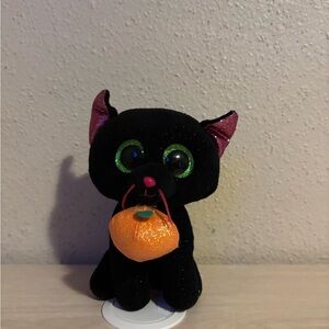 Black Cat Plush Toy with Orange Pumpkin